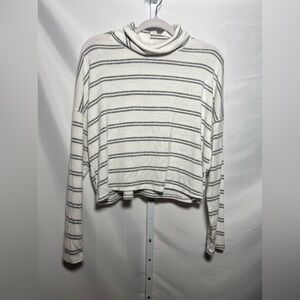 Caution To The Wind - White Striped Cozy Turtleneck Sweater